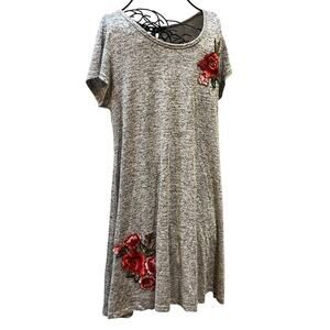 French Atmosphere Women’s Gray Floral Patch Stretch Dress Rayon Bld Size Medium